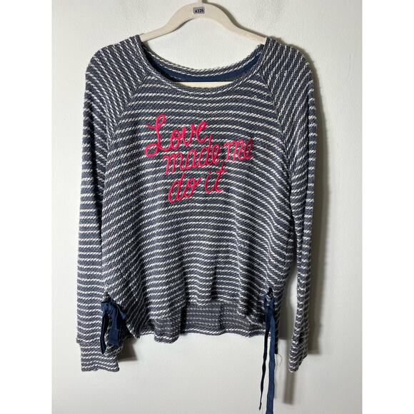 Sundry Blue White Knit Long Sleeve Cotton Top Sz 2 - Picture 1 of 4